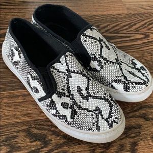 Snakeskin slip ons